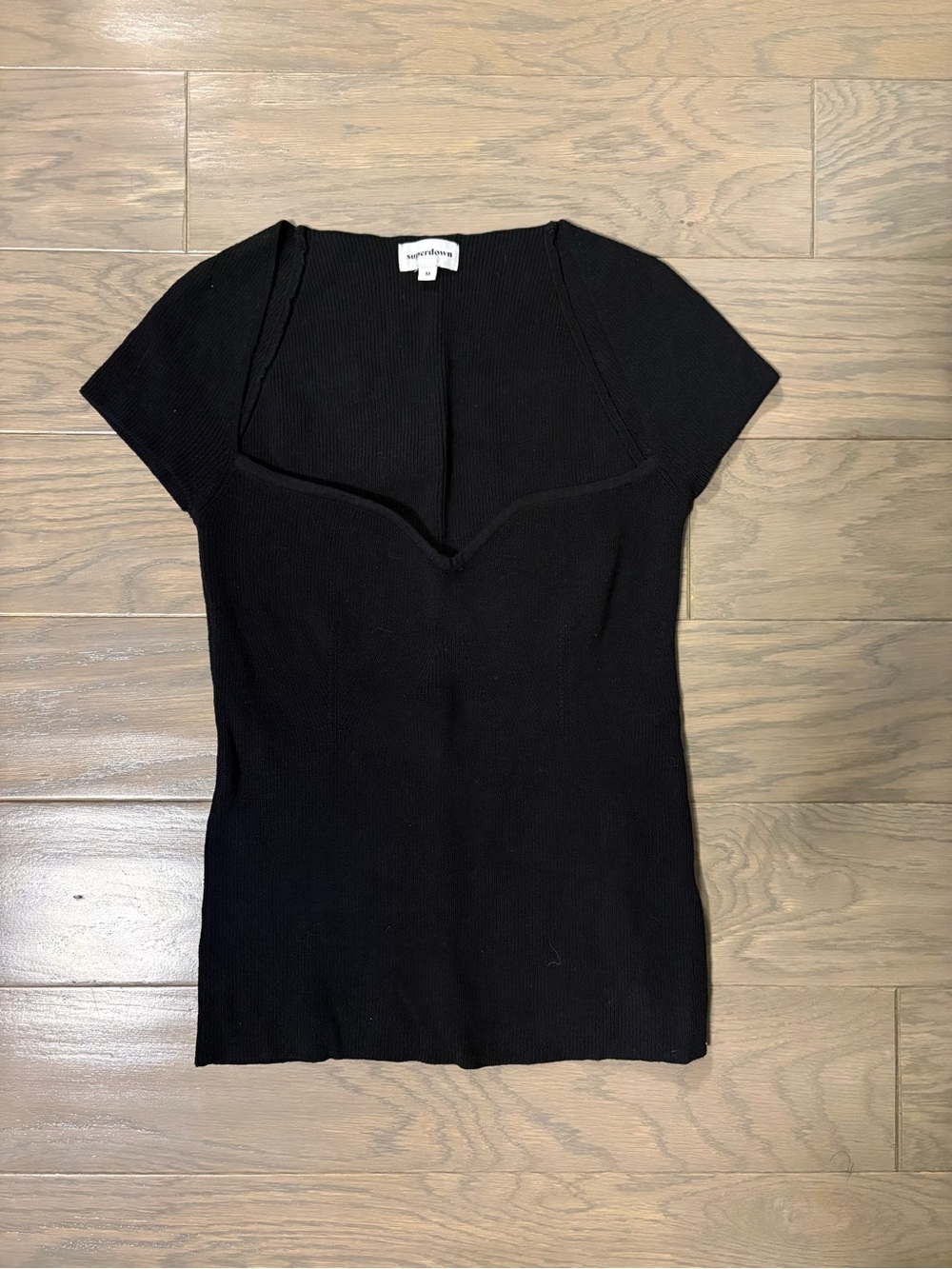 superdown Black Short-Sleeve Ribbed Knit Top